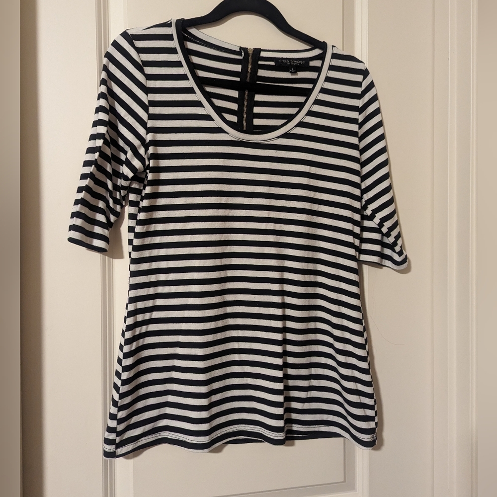 Green Envelope striped boat-necked top